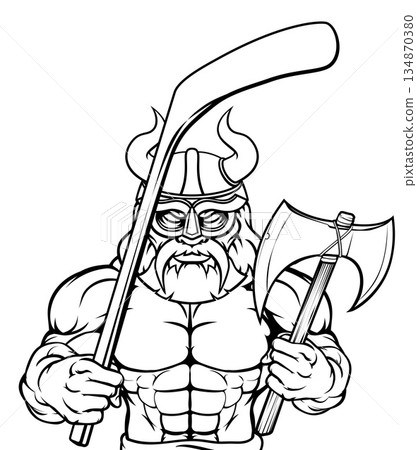 Viking Man Ice Hockey Sports Team Mascot Viking Man Ice Hockey Sports Team Mascot 134870380