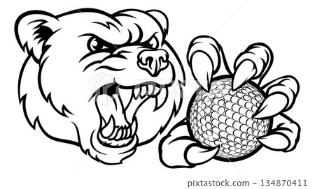 Bear Holding Golf Ball Sports Mascot 134870411