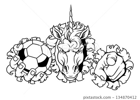 Unicorn Horse Soccer Football Sports Team Mascot Unicorn Horse Soccer Football Sports Team Mascot 134870412