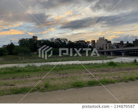 Kamo River and sunset Kamo River and sunset 134870587