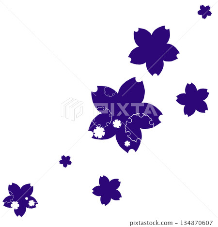 Many cherry blossoms decorated with purple snowflakes Many cherry blossoms decorated with purple snowflakes 134870607