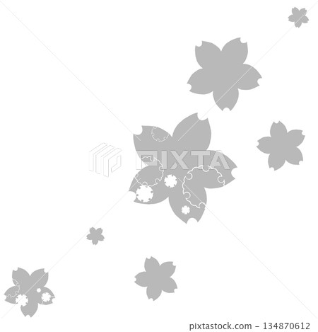 Many cherry blossoms decorated with gray snowflakes 134870612