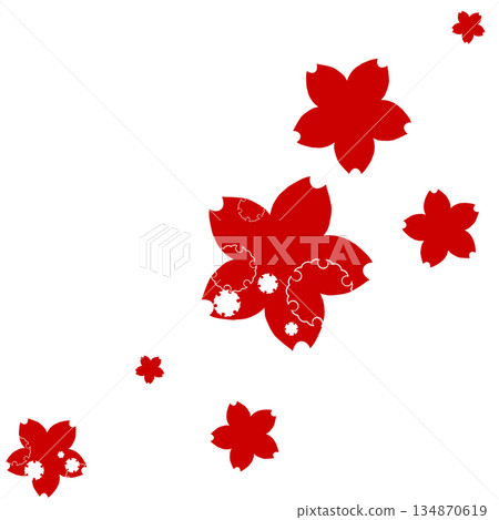 許多櫻花點綴著紅色的雪花 許多櫻花點綴著紅色的雪花 134870619