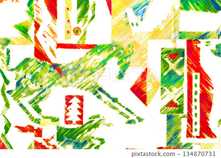 Year of the Horse New Year's Card (No Text) [Hand-drawn] White Background (Transparent) 134870731