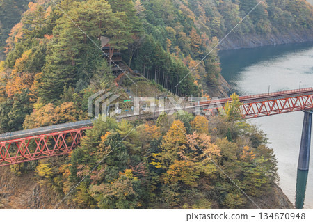 靜岡縣川根本町奧尾井城站的秋景 靜岡縣川根本町奧尾井城站的秋景 134870948