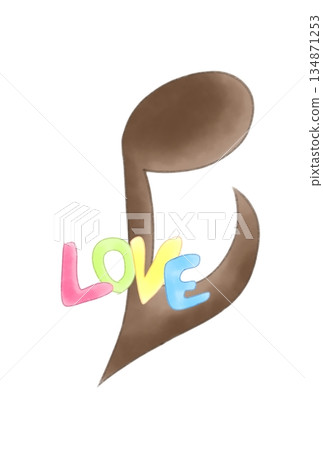 A musical note with the word LOVE on it 134871253
