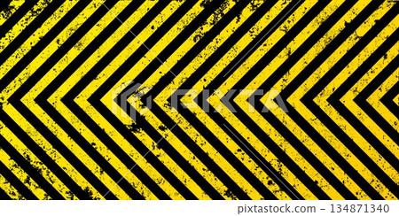Warning sign with yellow and black diagonal lines. Attention, danger or caution symbol. Construction site signage, road safety notice, hazard banner, security alert shield. Vector illustration Warning sign with yellow and black diagonal lines. Attention, danger or caution symbol. Construction site signage, road safety notice, hazard banner, security alert shield. Vector illustration 134871340