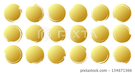 Golden grunge circles, brush strokes, lines, ink smudges, hand-drawn scribble shapes. Handmade sketchy marks, acrylic stains, charcoal streaks. Paint textures, dry brush effect. Vector illustration Golden grunge circles, brush strokes, lines, ink smudges, hand-drawn scribble shapes. Handmade sketchy marks, acrylic stains, charcoal streaks. Paint textures, dry brush effect. Vector illustration 134871366