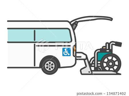 Wheelchair and wheelchair lift van (lift operation) for explanatory materials | Welfare vehicle series Wheelchair and wheelchair lift van (lift operation) for explanatory materials | Welfare vehicle series 134871402