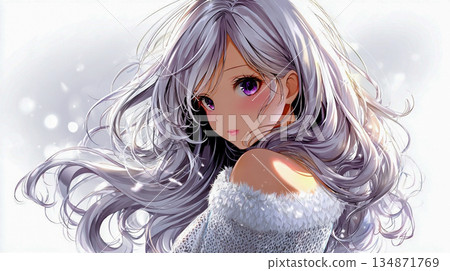 A beautiful silver-haired girl wearing an off-the-shoulder knit A beautiful silver-haired girl wearing an off-the-shoulder knit 134871769