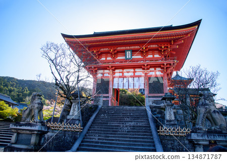 The Niomon Gate of Kiyomizu-dera Temple stands out against the blue spring sky The Niomon Gate of Kiyomizu-dera Temple stands out against the blue spring sky 134871787
