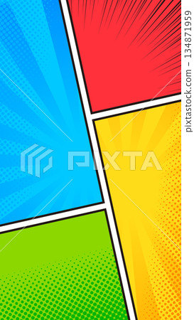 16:9 直式版背景素材：色彩鮮豔、生動活潑的美式漫畫風格邊框背景向量圖 134871959