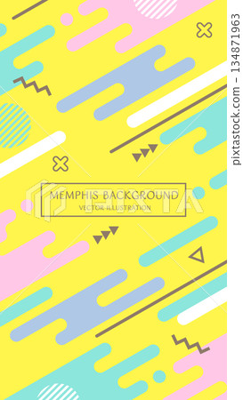 16:9 vertical background material: Memphis style geometric vector illustration with text space 134871963