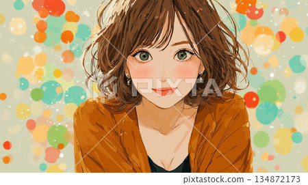 一位面帶溫柔微笑的女性插圖（AI生成） 134872173