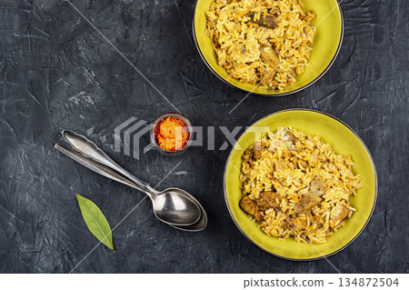 Traditional Rice Pilaf with Meat. 134872504