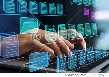 Business document management system. File and folder icons. Legal document archiving and retrieval solution. Business document management system. File and folder icons. Legal document archiving and retrieval solution. 134872570