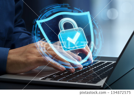 Data protection and cybersecurity. Secure VPN access and zero trust information security. Laptop 134872575