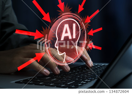 Cyber attacks against AI. Hostile prompt injection attack. Using a laptop to steal AI data and Cyber attacks against AI. Hostile prompt injection attack. Using a laptop to steal AI data and 134872604