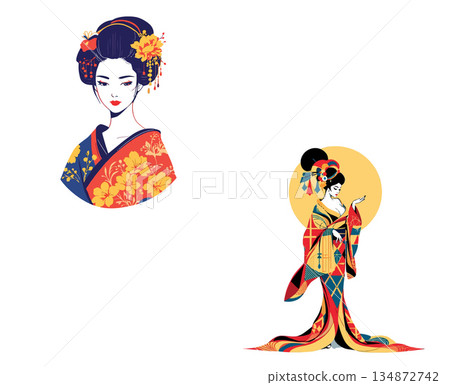 Vsai japanese women wearing traditional kimono and elaborate hairstyles Vsai japanese women wearing traditional kimono and elaborate hairstyles 134872742