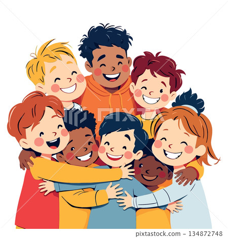 Vsai diverse children hugging, showing friendship and unity Vsai diverse children hugging, showing friendship and unity 134872748
