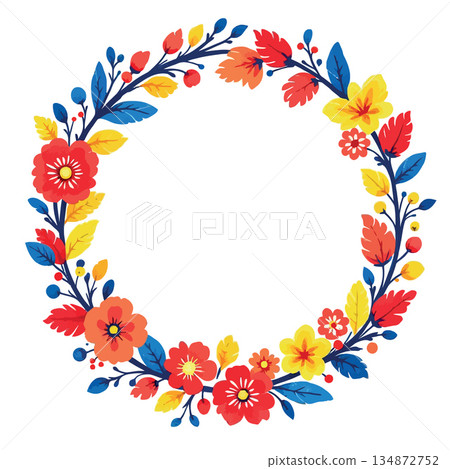 Vsai colorful floral wreath illustrating spring and summer seasons Vsai colorful floral wreath illustrating spring and summer seasons 134872752
