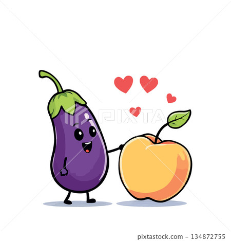 Vsai eggplant and apple characters falling in love 134872755