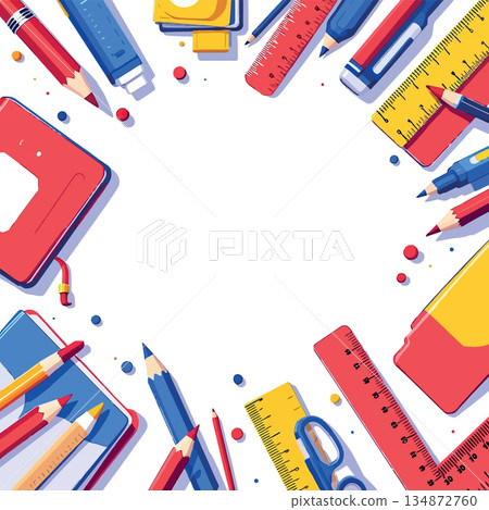 Vsai school stationery items creating a vibrant frame Vsai school stationery items creating a vibrant frame 134872760