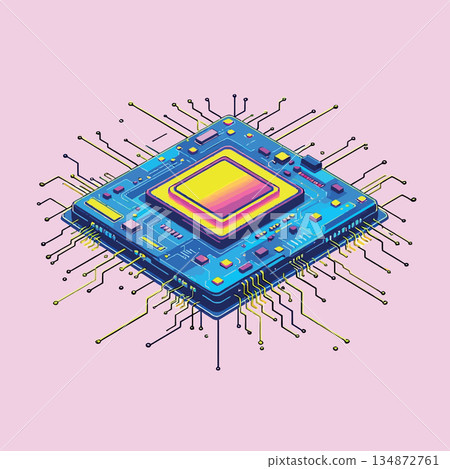 Vsai cpu microchip processing data on circuit board Vsai cpu microchip processing data on circuit board 134872761