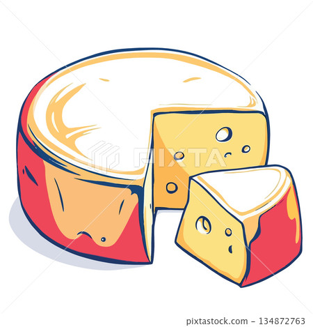 Vsai round cheese wheel with wedge cut out Vsai round cheese wheel with wedge cut out 134872763