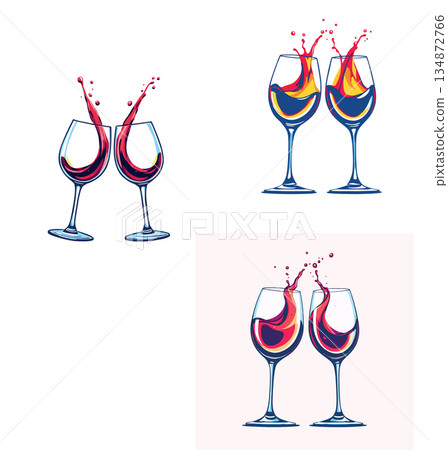 Vsai two wine glasses splashing liquid during a toast Vsai two wine glasses splashing liquid during a toast 134872766