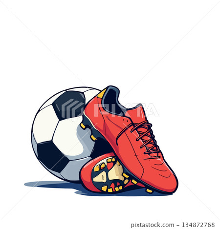 Vsai soccer ball and red cleats for playing sport Vsai soccer ball and red cleats for playing sport 134872768