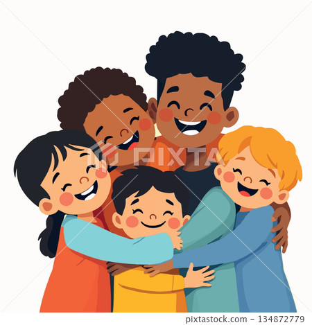 Vsai diverse children group hugging together showing friendship 134872779