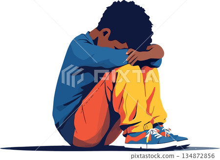 Vsai child sitting alone feeling sad and upset Vsai child sitting alone feeling sad and upset 134872856