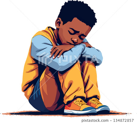 Vsai african american child sitting alone feeling sad and depressed 134872857