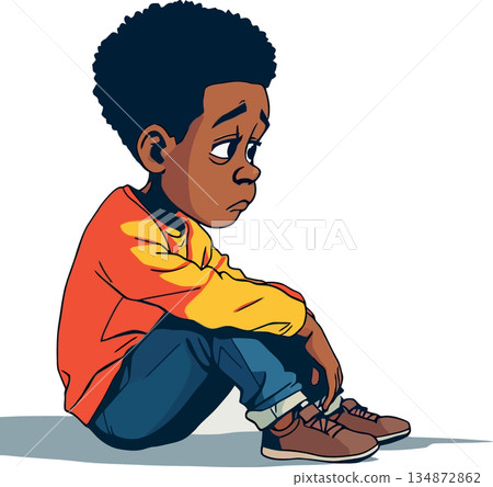 Vsai african american boy feeling sad and lonely 134872862