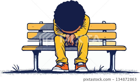Vsai boy sitting alone on park bench feeling sad Vsai boy sitting alone on park bench feeling sad 134872863