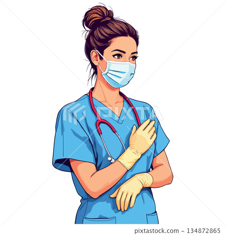 Vsai healthcare worker wearing mask and gloves showing dedication 134872865