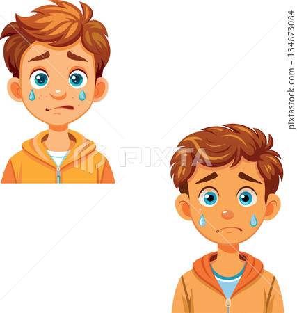Portrait of a sad cartoon child showing his emotions- 134873084
