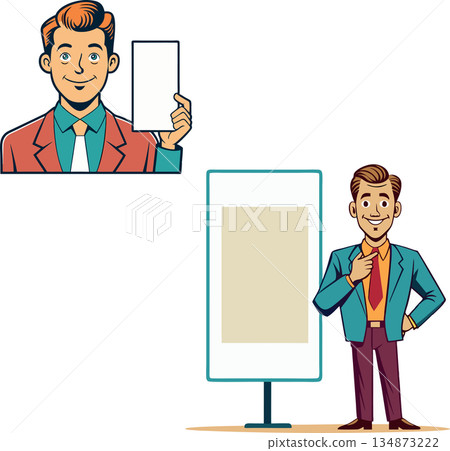 Happy businessman holding a blank sheet of paper in his hand Happy businessman holding a blank sheet of paper in his hand 134873222