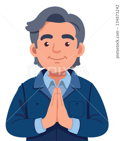 Senior worker man standing and clapping hands 134873242