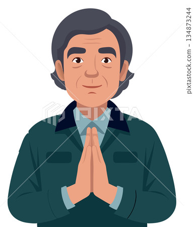 Senior worker man standing and clapping hands Senior worker man standing and clapping hands 134873244