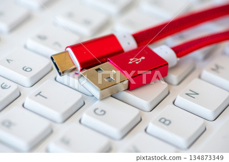Close-up on an USB cable Close-up on an USB cable 134873349