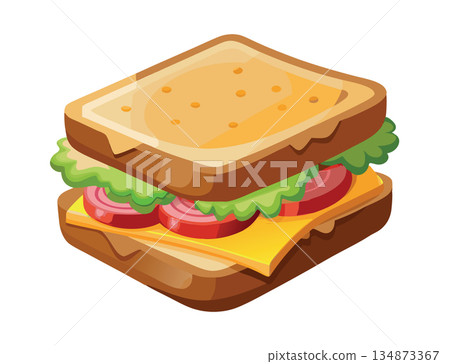 Delicious square sandwich with lettuce tomato and cheese being served for lunch Delicious square sandwich with lettuce tomato and cheese being served for lunch 134873367