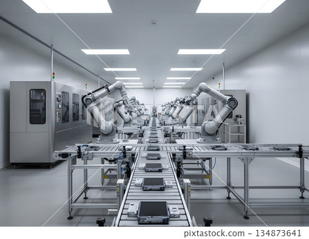 具有自動化生產線的未來工廠場景 具有自動化生產線的未來工廠場景 134873641