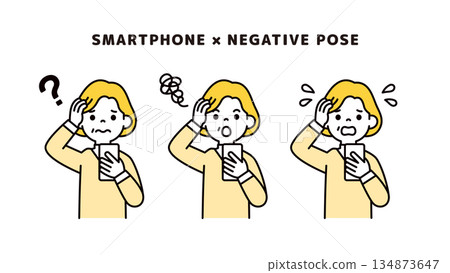 Upper body vector illustration material set of grandmothers and elderly women holding their heads while looking at a smartphone Upper body vector illustration material set of grandmothers and elderly women holding their heads while looking at a smartphone 134873647