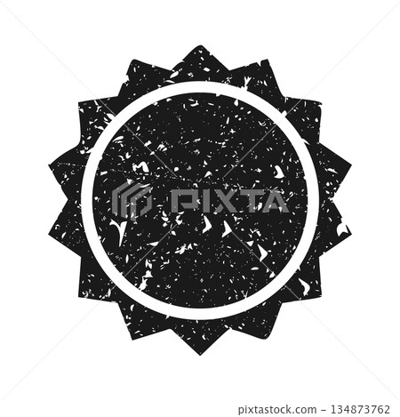 Post stamp, label or badge. Grunge imprint and postmark. Brown vintage circle postcard watermark. Used envelope design element. Vector illustration 134873762