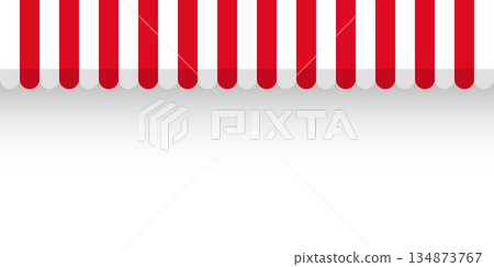 Shop sunshade. Realistic striped cafe awning. Outdoor market tent. Roof canopy. Summer street store. Vector illustration Shop sunshade. Realistic striped cafe awning. Outdoor market tent. Roof canopy. Summer street store. Vector illustration 134873767