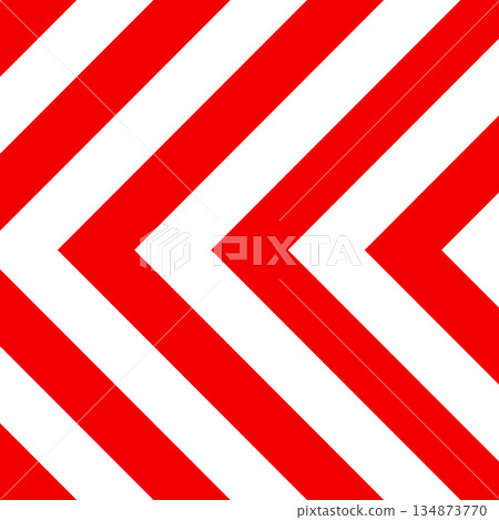 Warning sign with red and white diagonal lines. Attention, danger or caution symbol. Construction site signage, road safety notice, hazard banner, security alert shield. Vector illustration 134873770