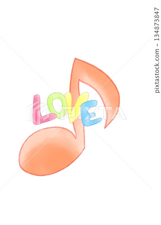 A musical note with the word LOVE on it A musical note with the word LOVE on it 134873847