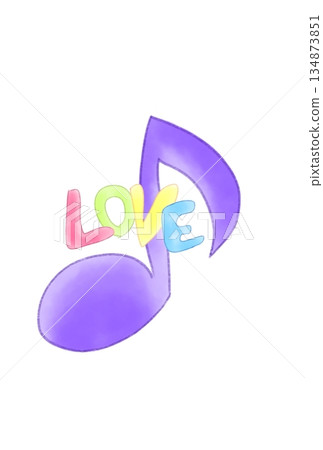A musical note with the word LOVE on it 134873851